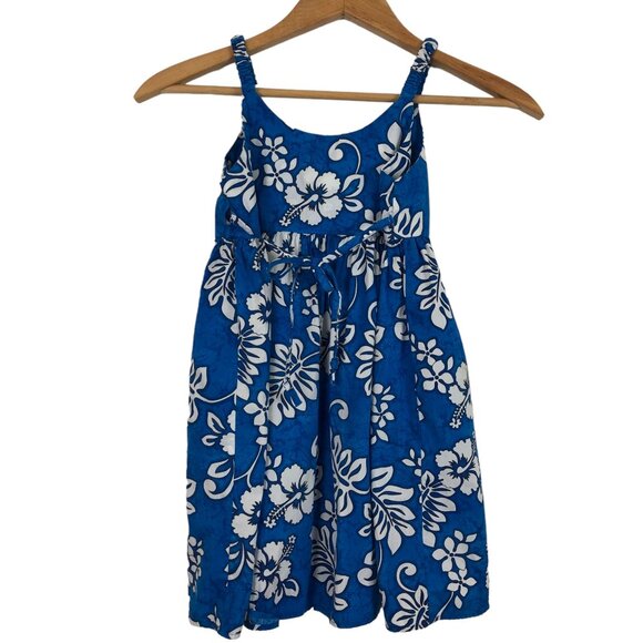 Aloha Republic Girls Sundress Sz 4T Hibiscus Blue White Cotton Hawaii - Picture 2 of 7